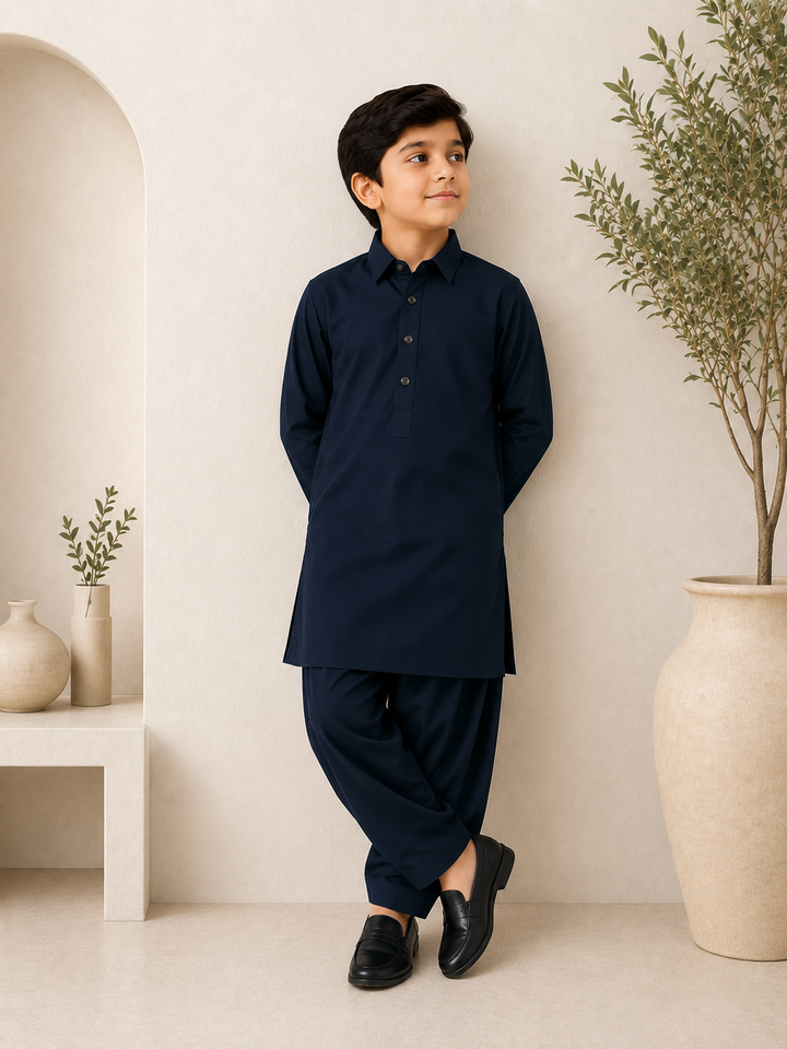 Midnight Blue Shirt Collar Kurta Shalwar KS-001
