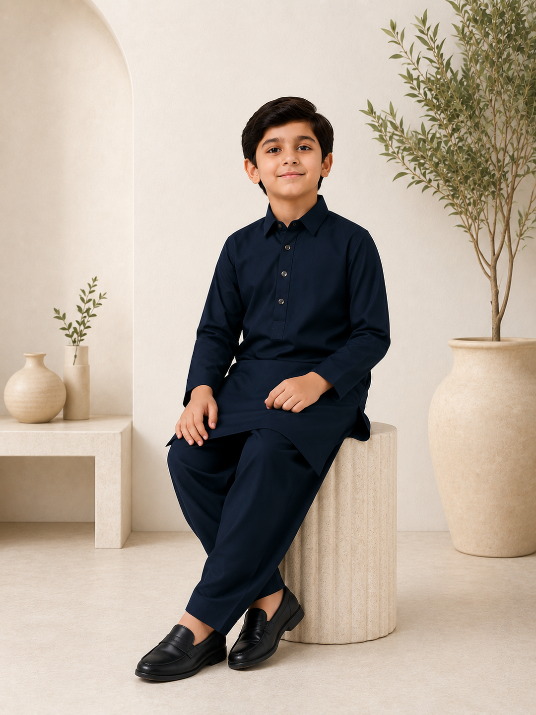 Midnight Blue Shirt Collar Kurta Shalwar KS-001
