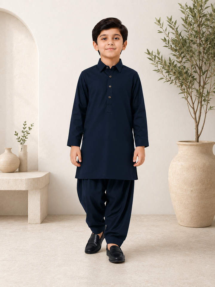 Midnight Blue Shirt Collar Kurta Shalwar KS-001