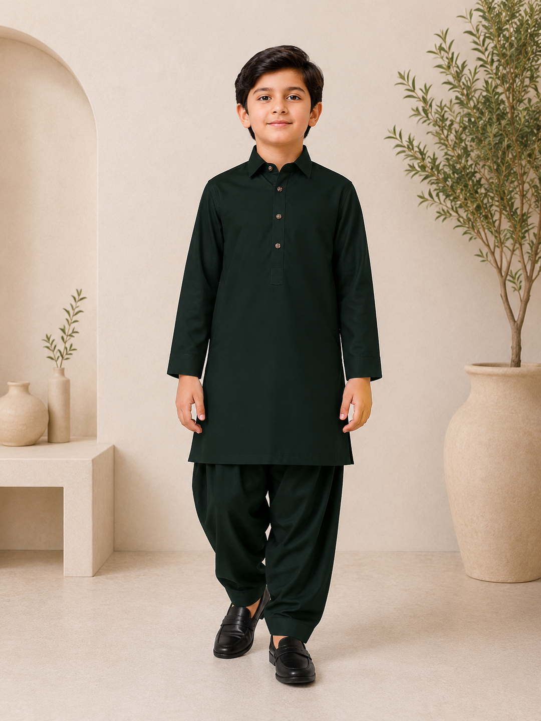 Bottle Green Shirt Collar Kurta Shalwar KS-002