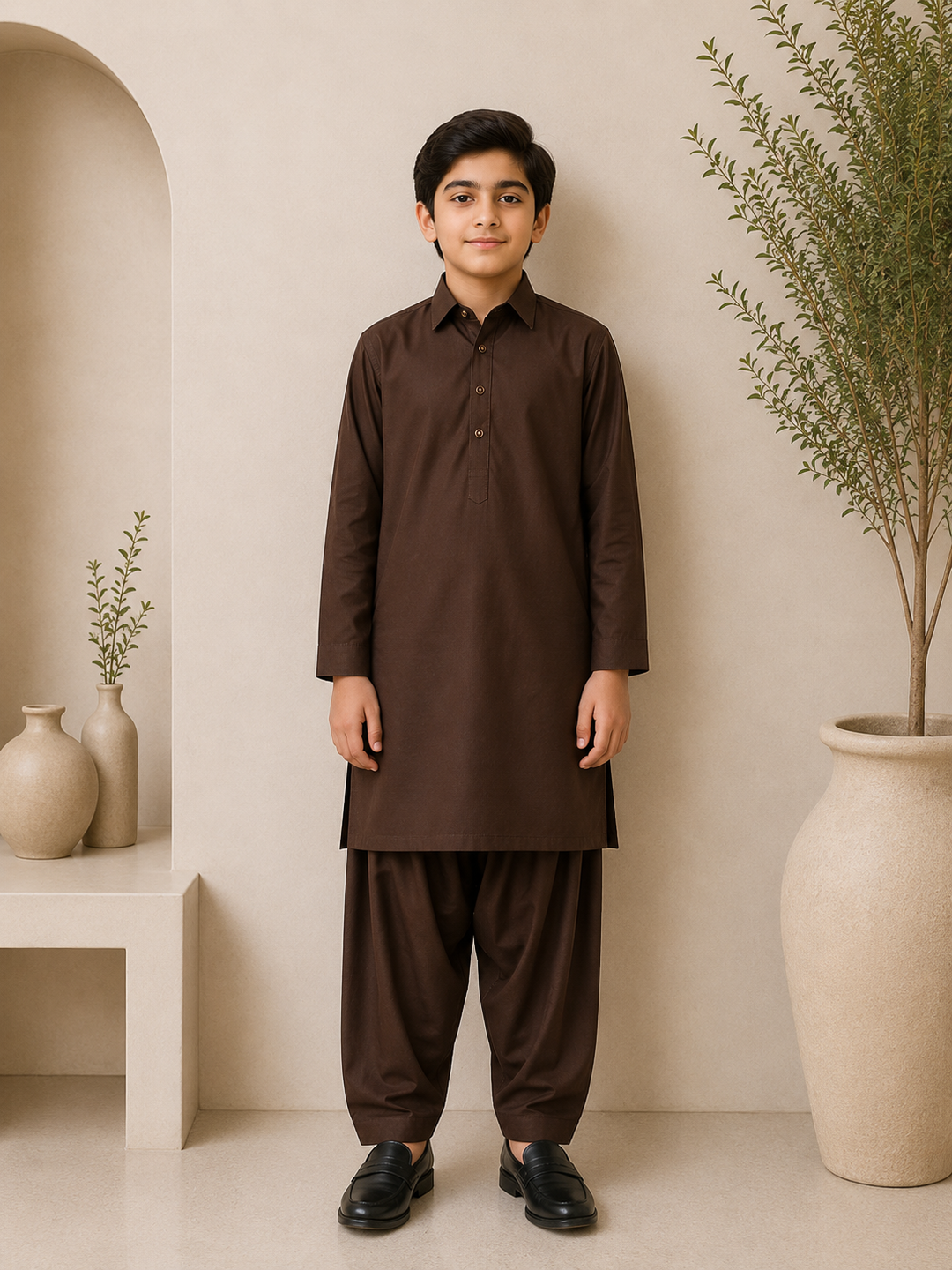 Chocolate brown Shirt Collar Kurta Shalwar KS-004