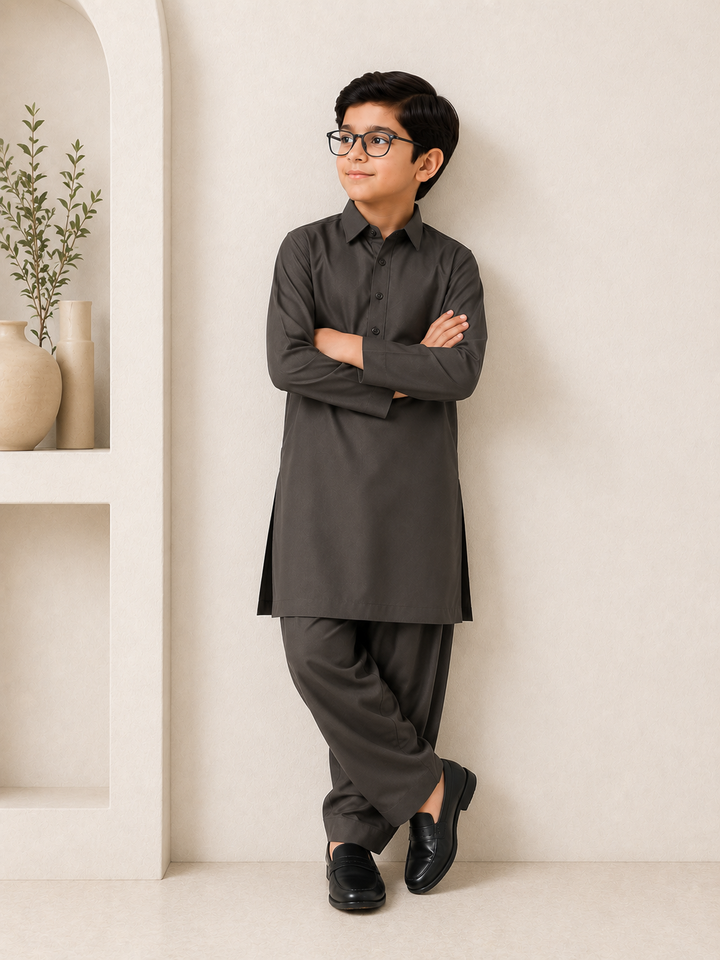 Grey Shirt Collar Kurta Shalwar KS-005