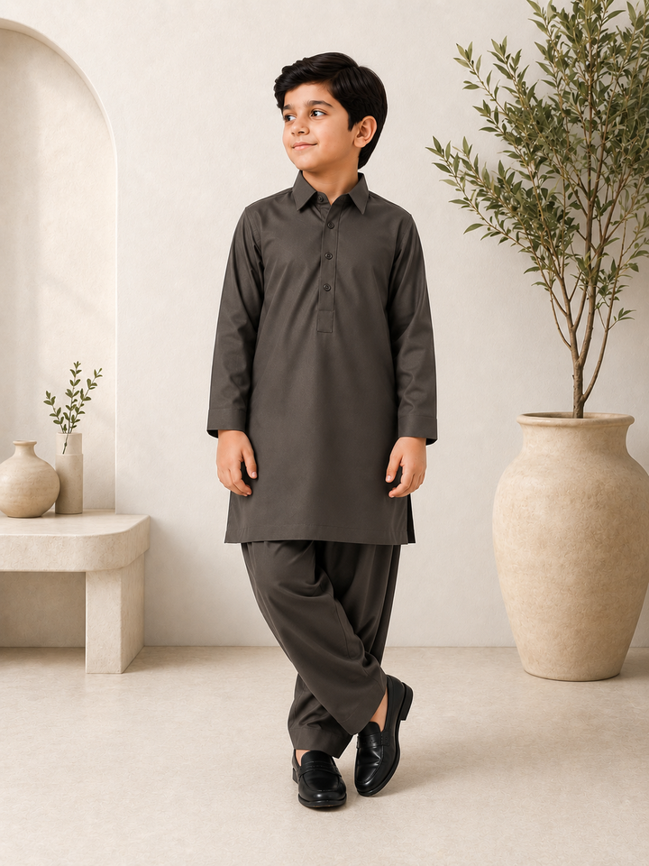 Grey Shirt Collar Kurta Shalwar KS-005