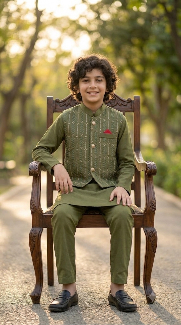 Olive Green Waistcoat Suit WS 007