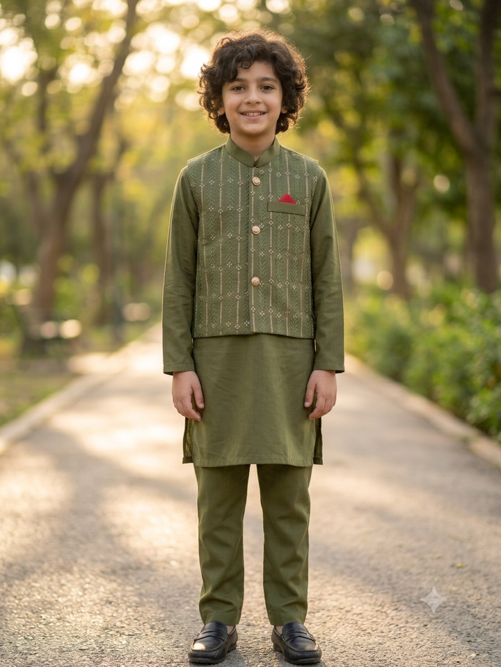 Olive Green Waistcoat Suit WS 007
